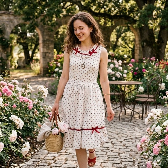 Handmade Dresses & Skirts - Vintage Coquette Prairie Doll Dress // Red Rosebud Ruffle Sun Dress - Size Small